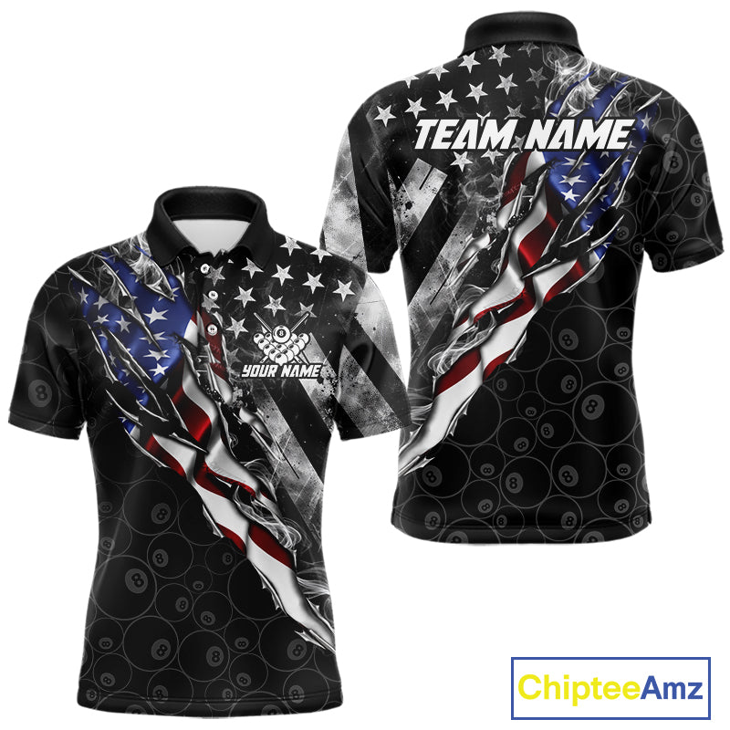 Personalized Smoke US Flag Billiard 8 Ball Camo Pool Shirt For Men Custom Patriotic Billiard Team Appeal NYN4347