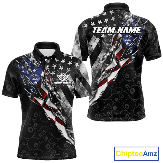 Personalized Smoke US Flag Billiard 8 Ball Camo Pool Shirt For Men Custom Patriotic Billiard Team Appeal NYN4347