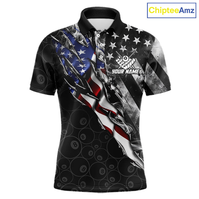 Personalized Smoke US Flag Billiard 8 Ball Camo Pool Shirt For Men Custom Patriotic Billiard Team Appeal NYN4347