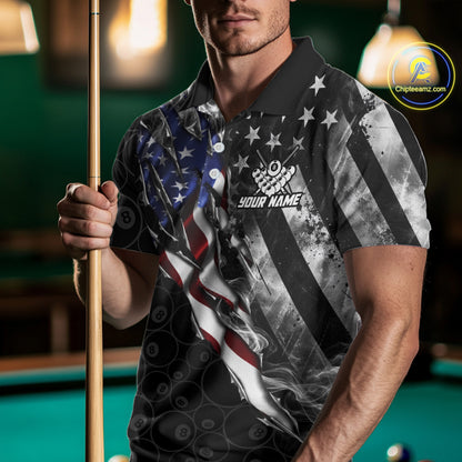 Personalized Smoke US Flag Billiard 8 Ball Camo Pool Shirt For Men Custom Patriotic Billiard Team Appeal NYN4347