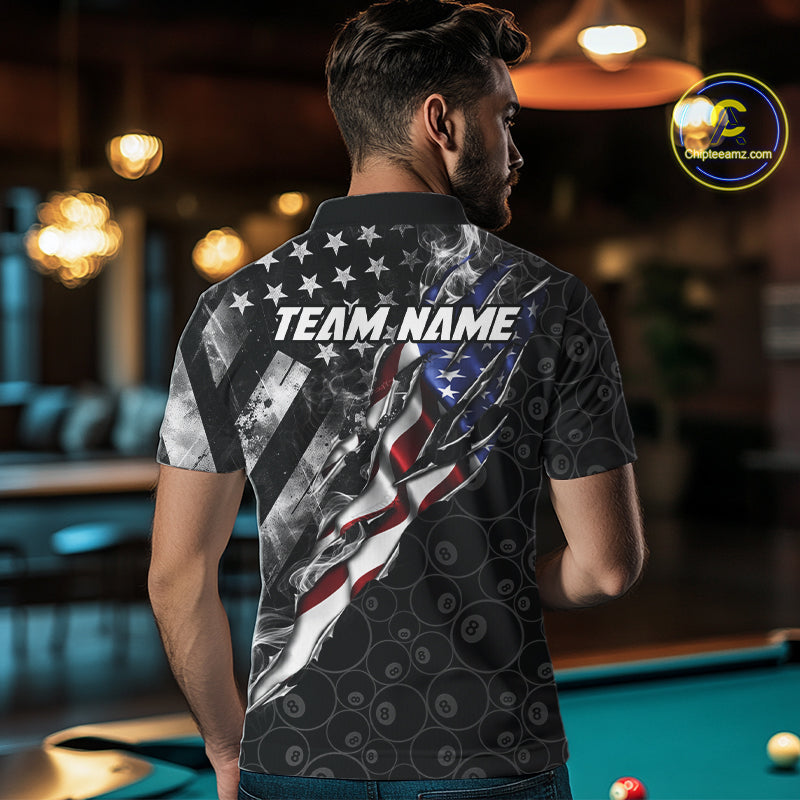 Personalized Smoke US Flag Billiard 8 Ball Camo Pool Shirt For Men Custom Patriotic Billiard Team Appeal NYN4347