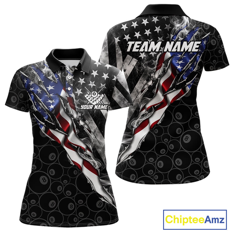 Personalized Smoke US Flag Billiard 8 Ball Camo Pool Shirt For Women Custom Patriotic Billiard Team Appeal NYN4347