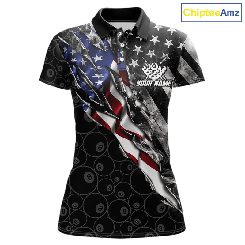 Personalized Smoke US Flag Billiard 8 Ball Camo Pool Shirt For Women Custom Patriotic Billiard Team Appeal NYN4347