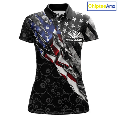 Personalized Smoke US Flag Billiard 8 Ball Camo Pool Shirt For Women Custom Patriotic Billiard Team Appeal NYN4347