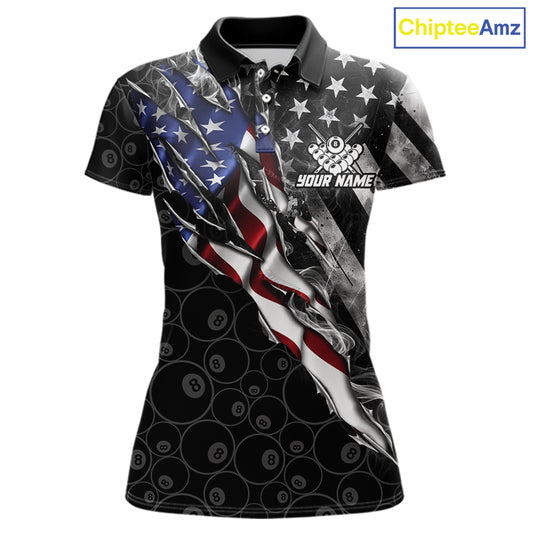 Personalized Smoke US Flag Billiard 8 Ball Camo Pool Shirt For Women Custom Patriotic Billiard Team Appeal NYN4347