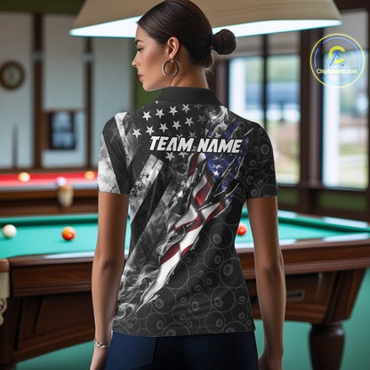 Personalized Smoke US Flag Billiard 8 Ball Camo Pool Shirt For Women Custom Patriotic Billiard Team Appeal NYN4347