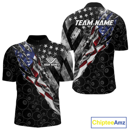 Personalized Smoke US Flag Billiard 8 Ball Camo Pool Shirt For Men Custom Patriotic Billiard Team Appeal NYN4347