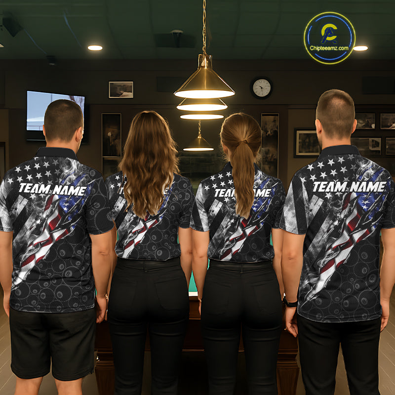 Personalized Smoke US Flag Billiard 8 Ball Camo Pool Shirt For Men Custom Patriotic Billiard Team Appeal NYN4347
