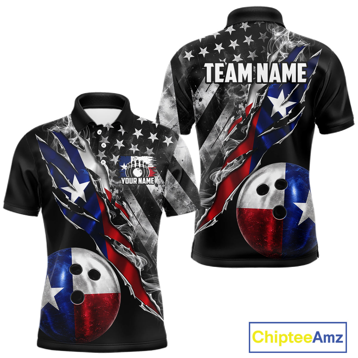Torn Texas Flag Patriotic Bowling Jersey For Men Custom Grunge American Flag Bowling Team Shirts NYN4348
