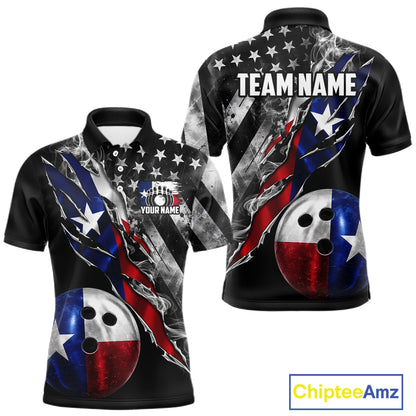 Torn Texas Flag Patriotic Bowling Jersey For Men Custom Grunge American Flag Bowling Team Shirts NYN4348