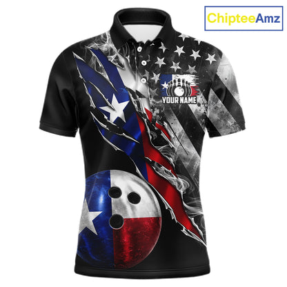 Torn Texas Flag Patriotic Bowling Jersey For Men Custom Grunge American Flag Bowling Team Shirts NYN4348