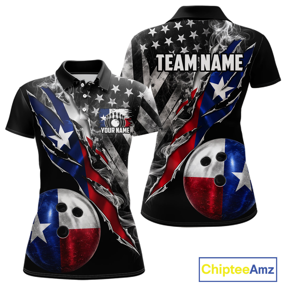 Torn Texas Flag Patriotic Bowling Jersey For Women Custom Grunge American Flag Bowling Team Shirts NYN4348