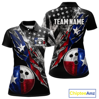 Torn Texas Flag Patriotic Bowling Jersey For Women Custom Grunge American Flag Bowling Team Shirts NYN4348
