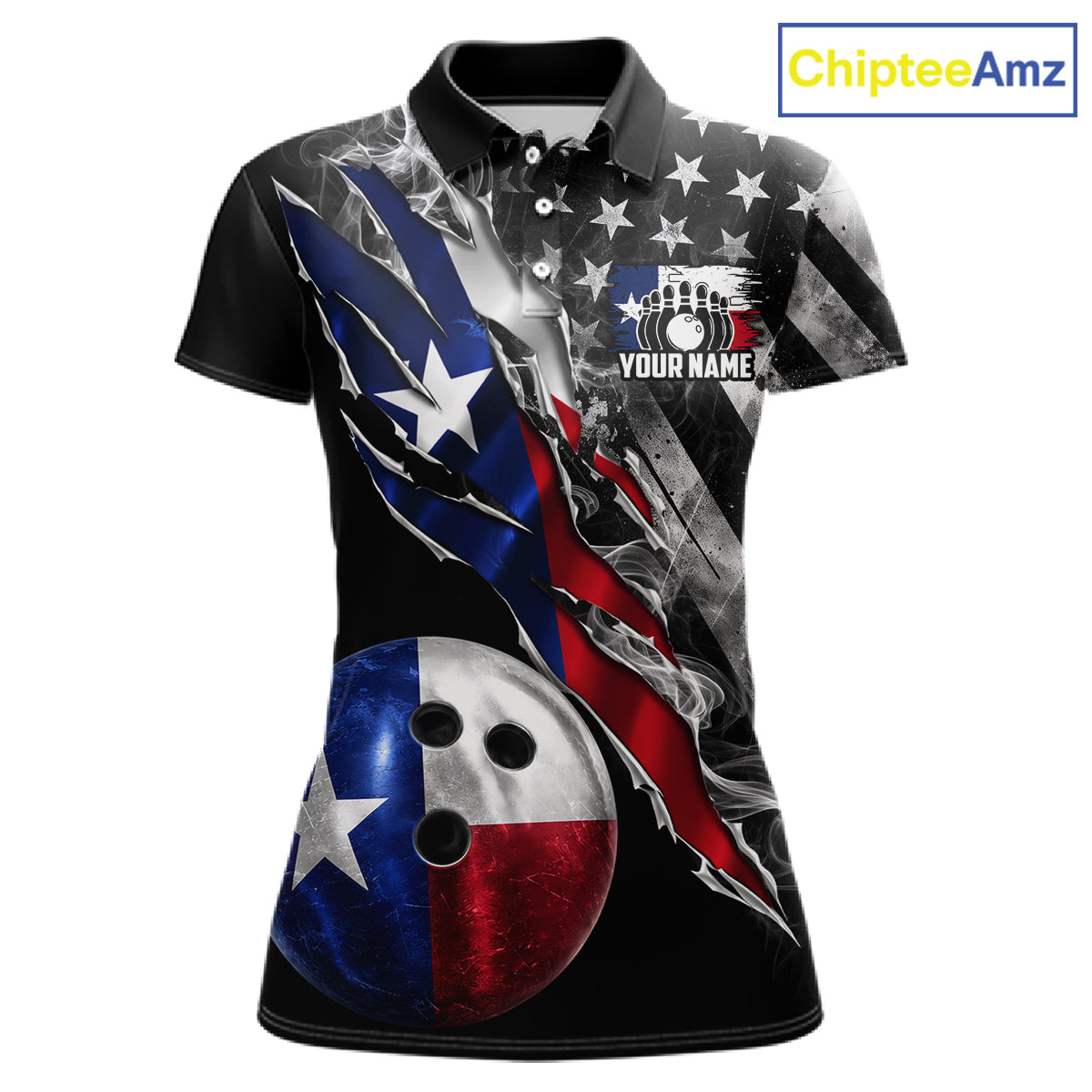 Torn Texas Flag Patriotic Bowling Jersey For Women Custom Grunge American Flag Bowling Team Shirts NYN4348