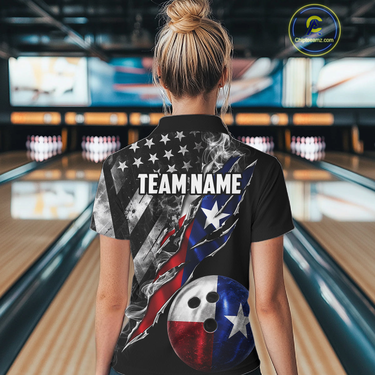 Torn Texas Flag Patriotic Bowling Jersey For Women Custom Grunge American Flag Bowling Team Shirts NYN4348