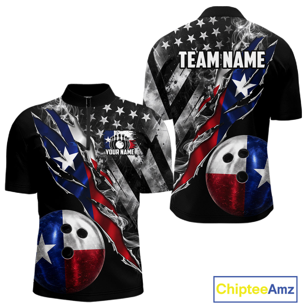 Torn Texas Flag Patriotic Bowling Jersey For Men Custom Grunge American Flag Bowling Team Shirts NYN4348