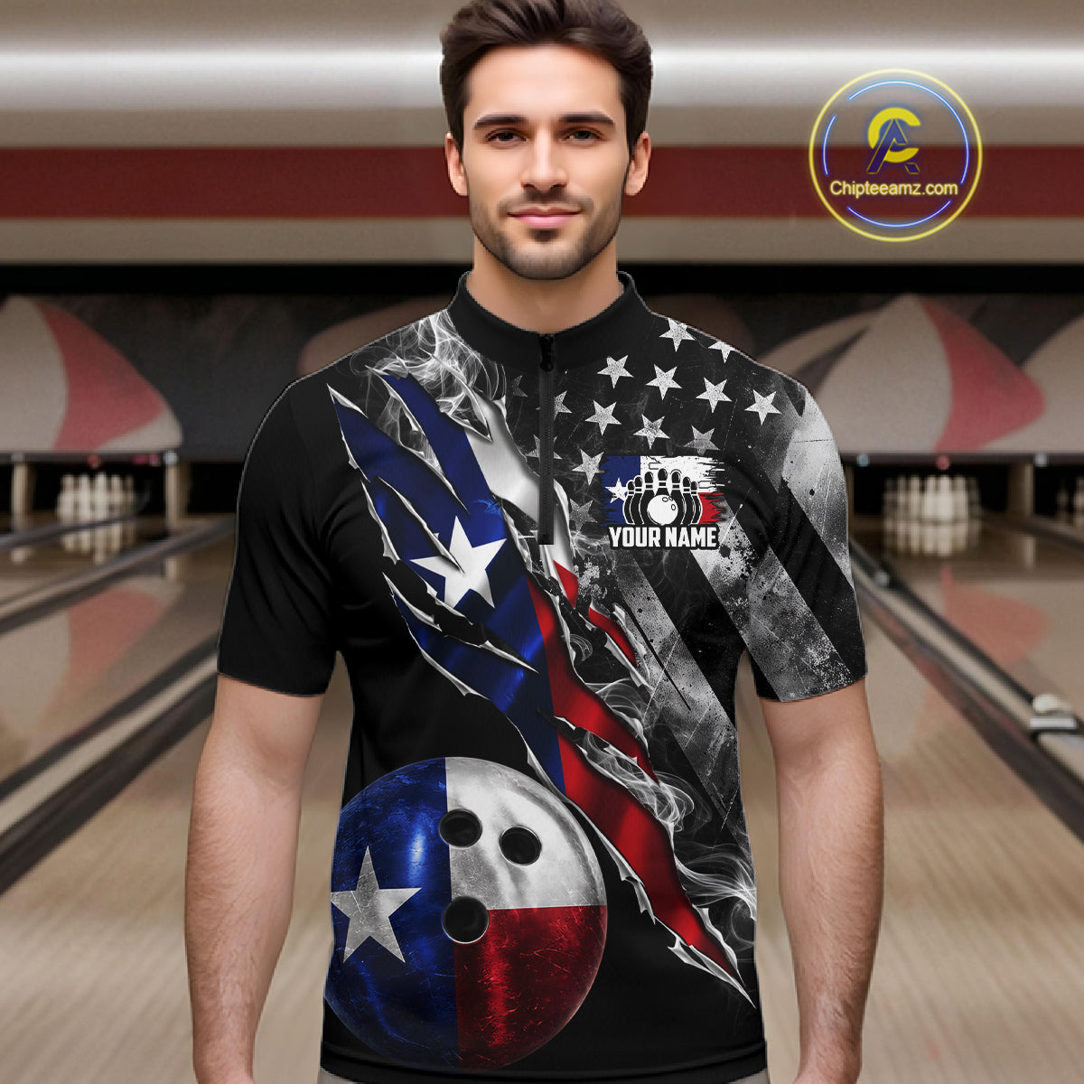 Torn Texas Flag Patriotic Bowling Jersey For Men Custom Grunge American Flag Bowling Team Shirts NYN4348