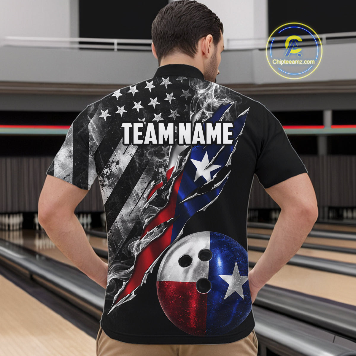 Torn Texas Flag Patriotic Bowling Jersey For Men Custom Grunge American Flag Bowling Team Shirts NYN4348