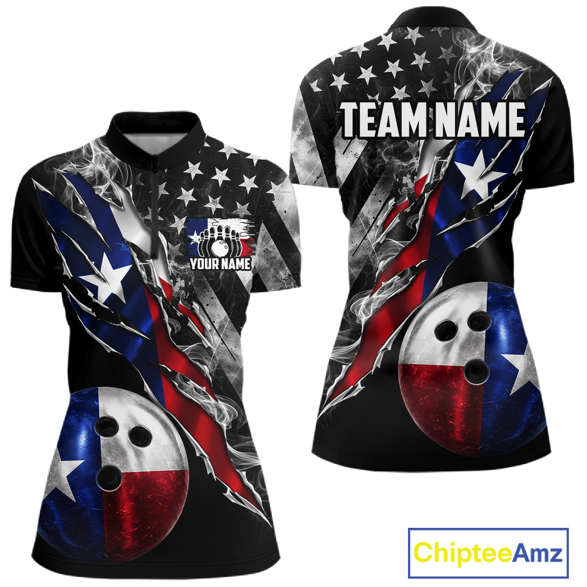 Torn Texas Flag Patriotic Bowling Jersey For Women Custom Grunge American Flag Bowling Team Shirts NYN4348