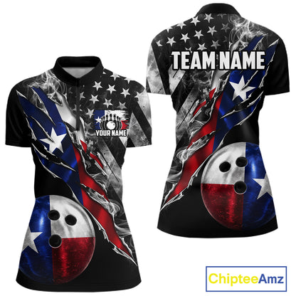 Torn Texas Flag Patriotic Bowling Jersey For Women Custom Grunge American Flag Bowling Team Shirts NYN4348