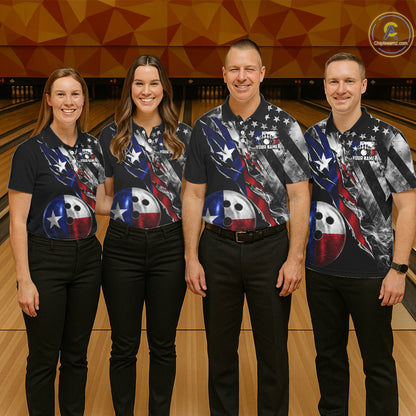 Torn Texas Flag Patriotic Bowling Jersey For Men Custom Grunge American Flag Bowling Team Shirts NYN4348