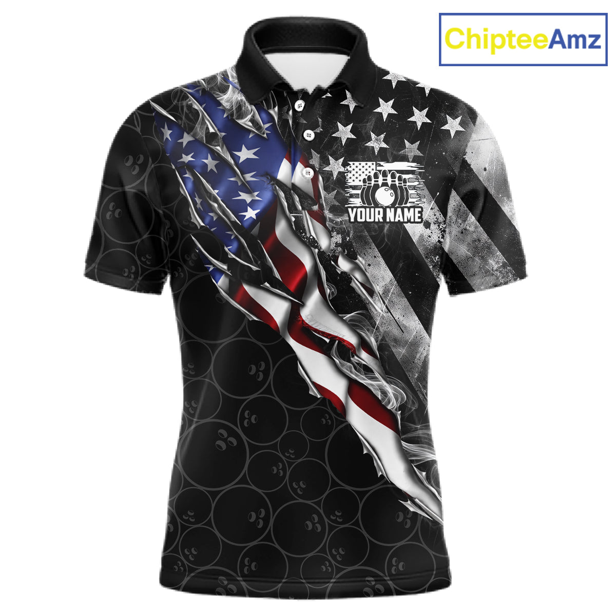 Bowling Ball Camo Patriotic Bowling Jersey For Men Custom Grunge American Flag Bowling Team Shirts NYN4350