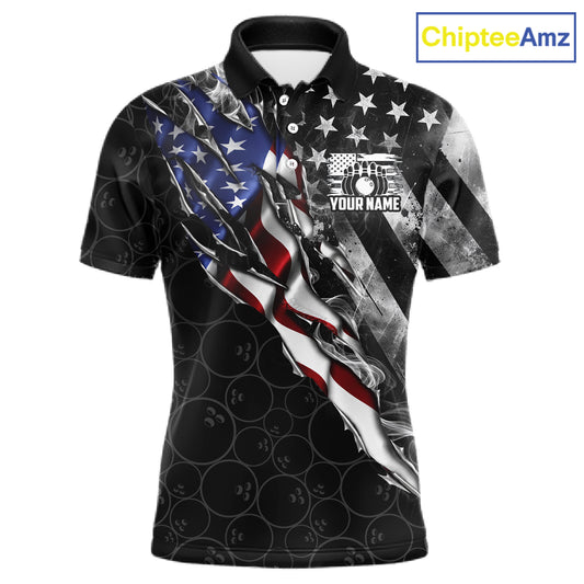 Bowling Ball Camo Patriotic Bowling Jersey For Men Custom Grunge American Flag Bowling Team Shirts NYN4350