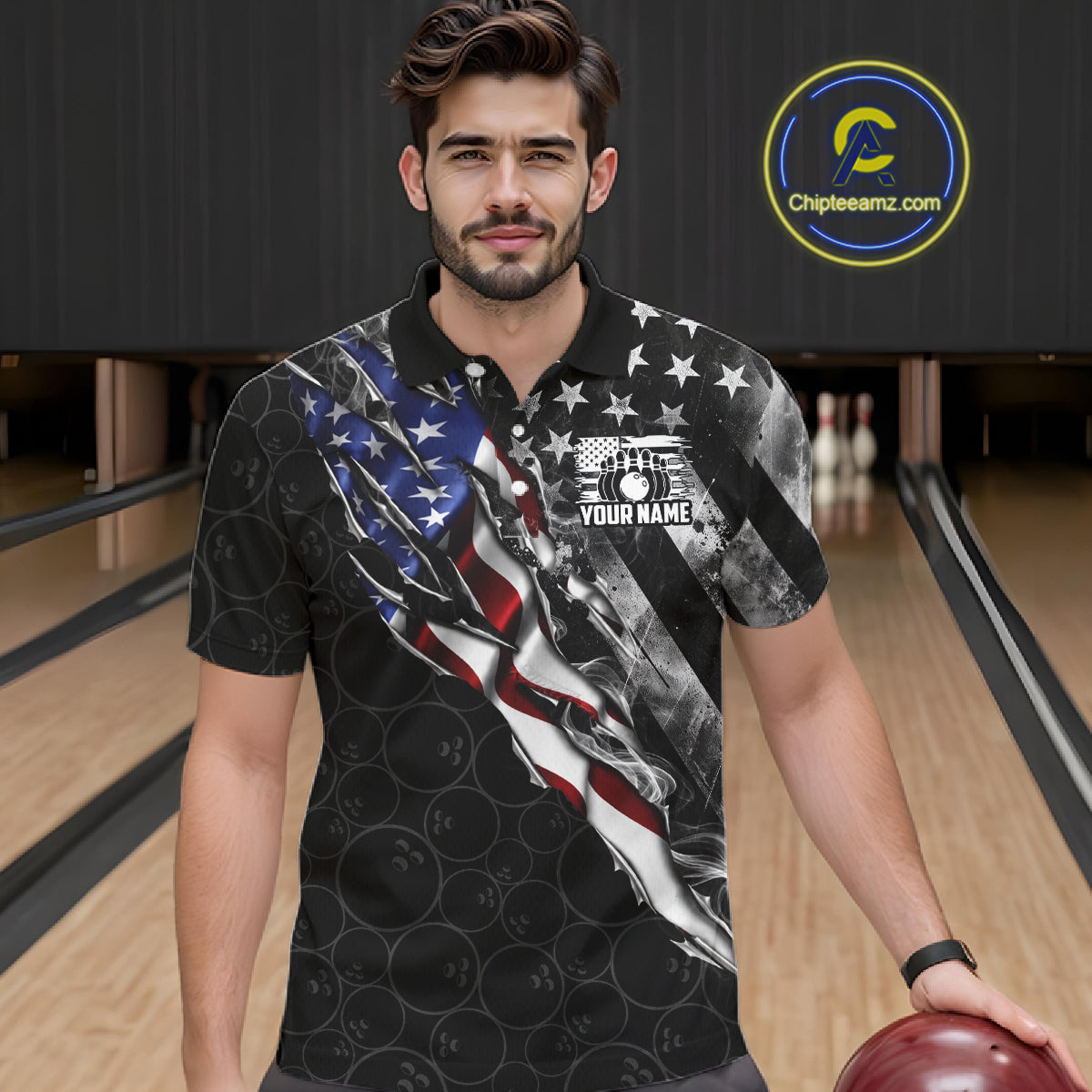 Bowling Ball Camo Patriotic Bowling Jersey For Men Custom Grunge American Flag Bowling Team Shirts NYN4350