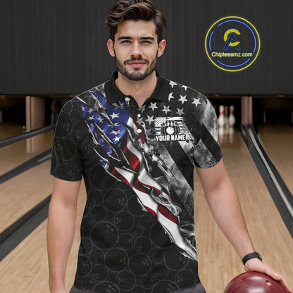 Bowling Ball Camo Patriotic Bowling Jersey For Men Custom Grunge American Flag Bowling Team Shirts NYN4350