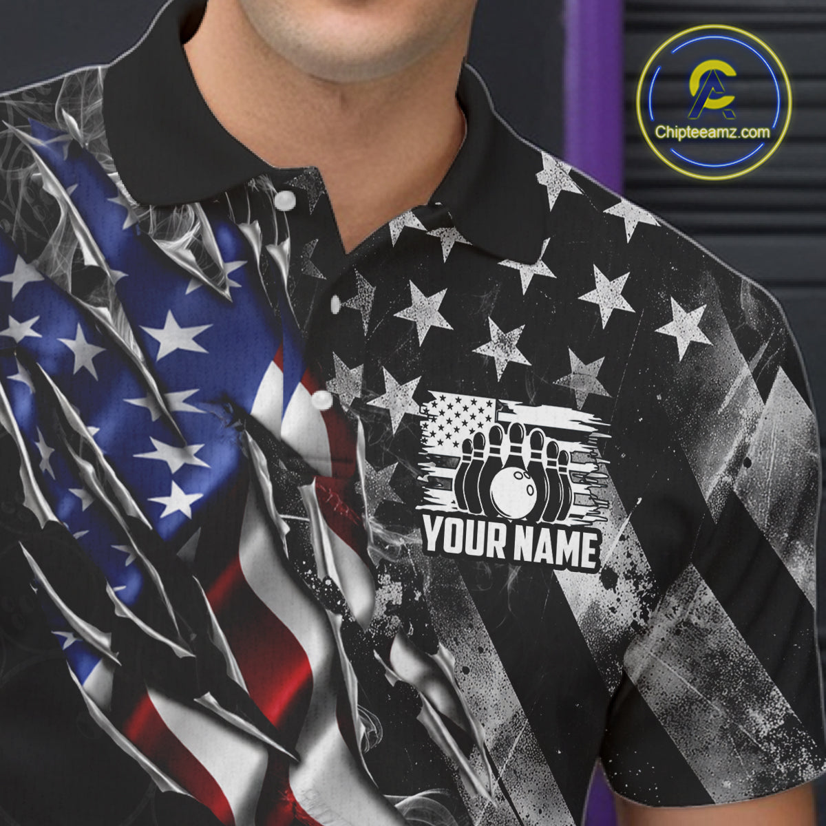 Bowling Ball Camo Patriotic Bowling Jersey For Men Custom Grunge American Flag Bowling Team Shirts NYN4350