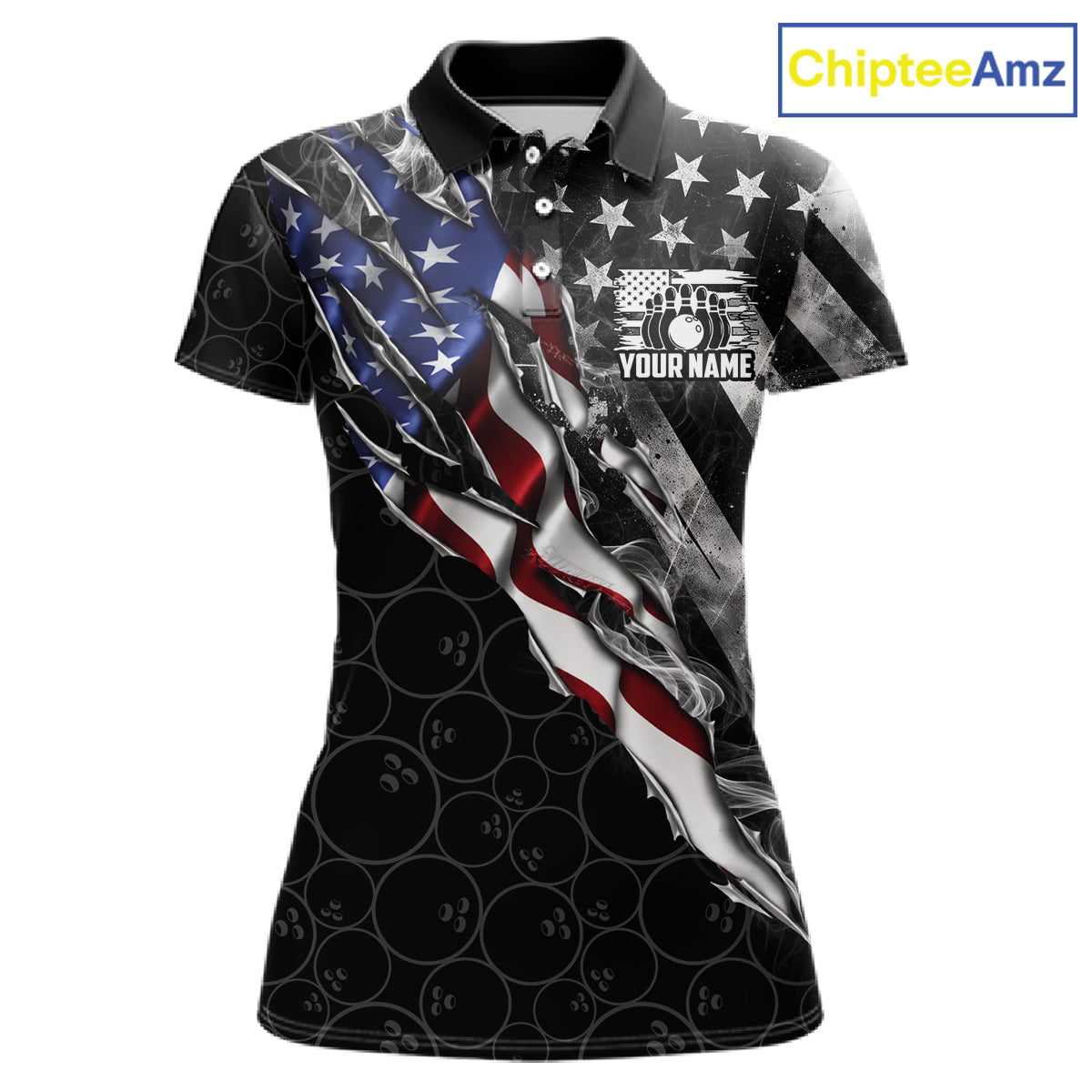 Bowling Ball Camo Patriotic Bowling Jersey For Women Custom Grunge American Flag Bowling Team Shirts NYN4350