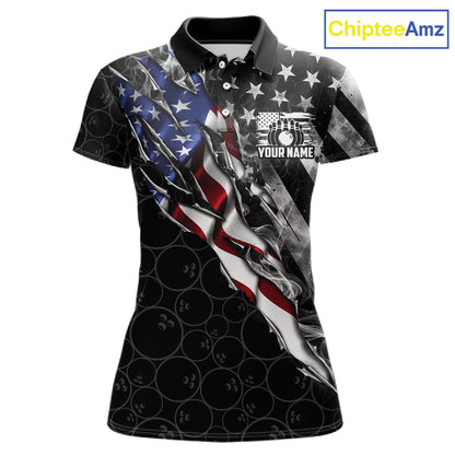 Bowling Ball Camo Patriotic Bowling Jersey For Women Custom Grunge American Flag Bowling Team Shirts NYN4350