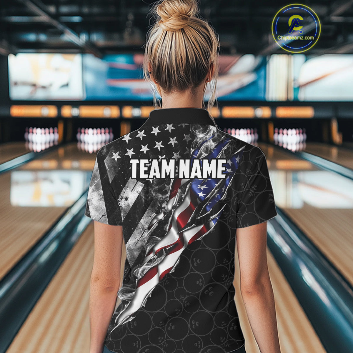 Bowling Ball Camo Patriotic Bowling Jersey For Women Custom Grunge American Flag Bowling Team Shirts NYN4350