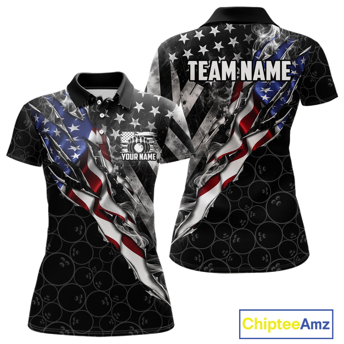 Bowling Ball Camo Patriotic Bowling Jersey For Women Custom Grunge American Flag Bowling Team Shirts NYN4350