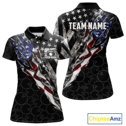 Bowling Ball Camo Patriotic Bowling Jersey For Women Custom Grunge American Flag Bowling Team Shirts NYN4350