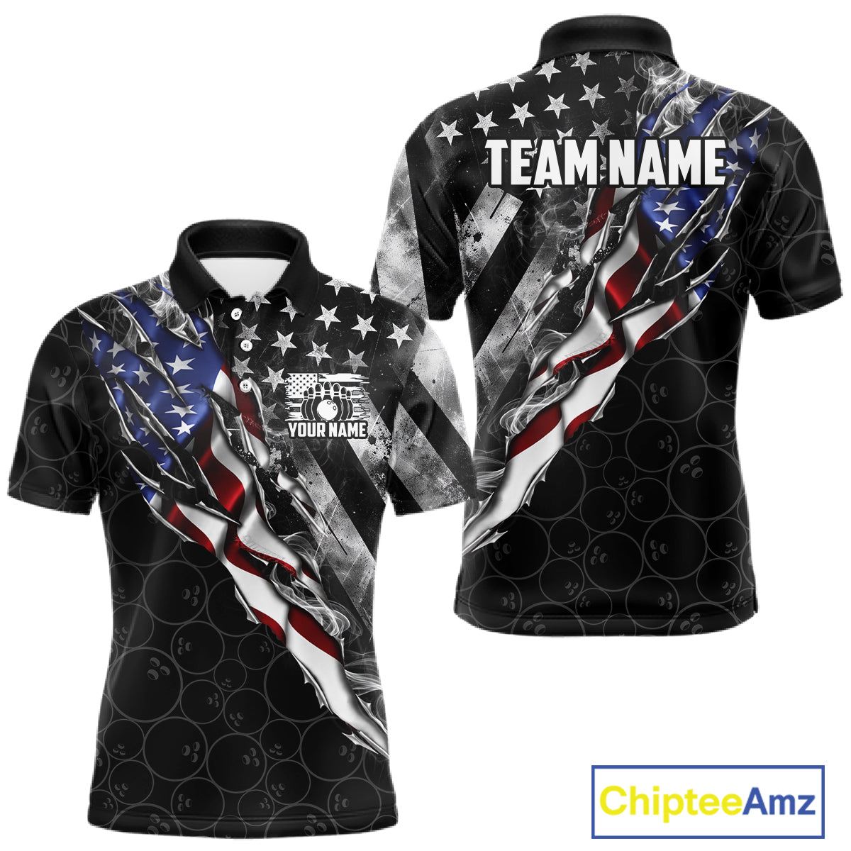Bowling Ball Camo Patriotic Bowling Jersey For Men Custom Grunge American Flag Bowling Team Shirts NYN4350