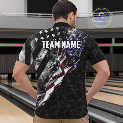 Bowling Ball Camo Patriotic Bowling Jersey For Men Custom Grunge American Flag Bowling Team Shirts NYN4350