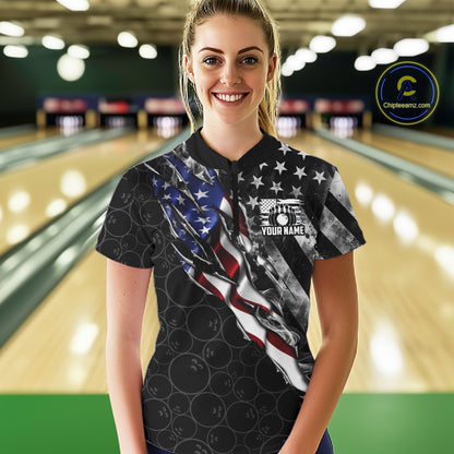 Bowling Ball Camo Patriotic Bowling Jersey For Women Custom Grunge American Flag Bowling Team Shirts NYN4350
