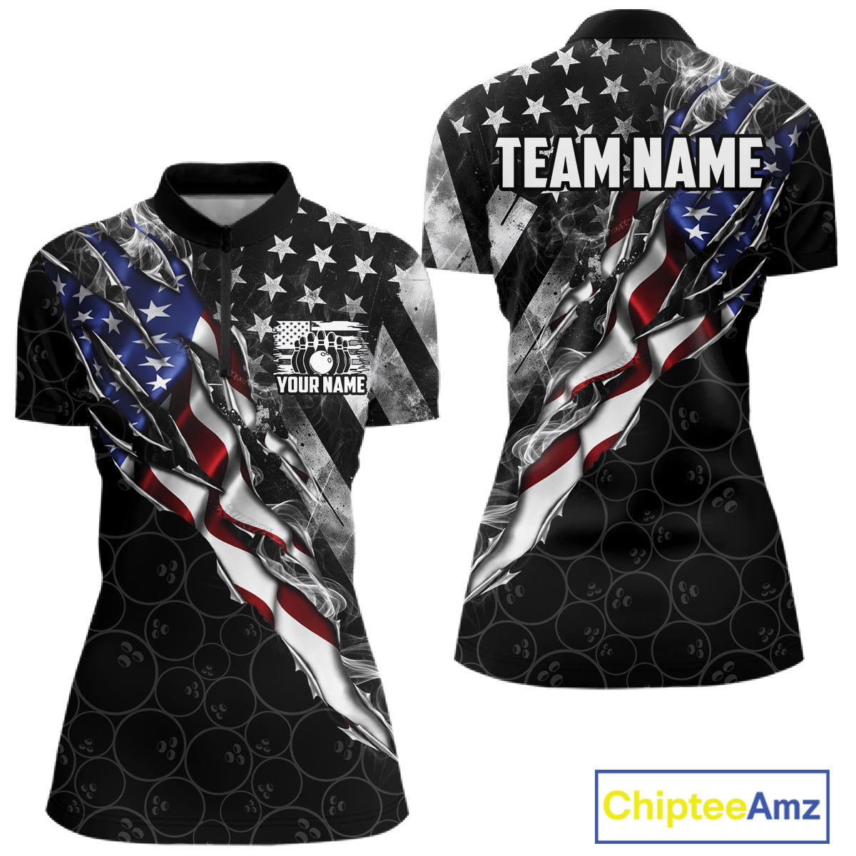 Bowling Ball Camo Patriotic Bowling Jersey For Women Custom Grunge American Flag Bowling Team Shirts NYN4350