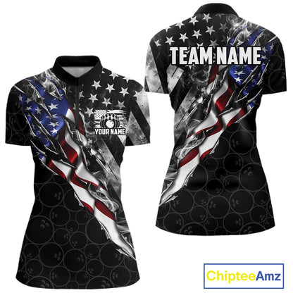 Bowling Ball Camo Patriotic Bowling Jersey For Women Custom Grunge American Flag Bowling Team Shirts NYN4350