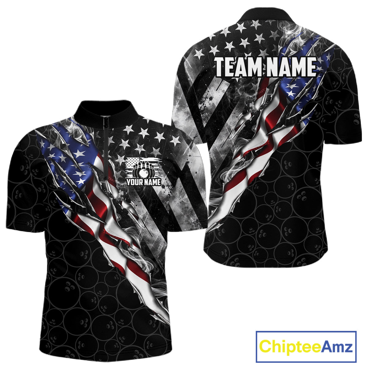 Bowling Ball Camo Patriotic Bowling Jersey For Men Custom Grunge American Flag Bowling Team Shirts NYN4350
