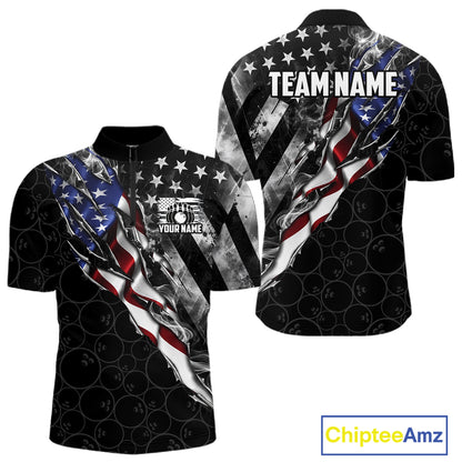 Bowling Ball Camo Patriotic Bowling Jersey For Men Custom Grunge American Flag Bowling Team Shirts NYN4350