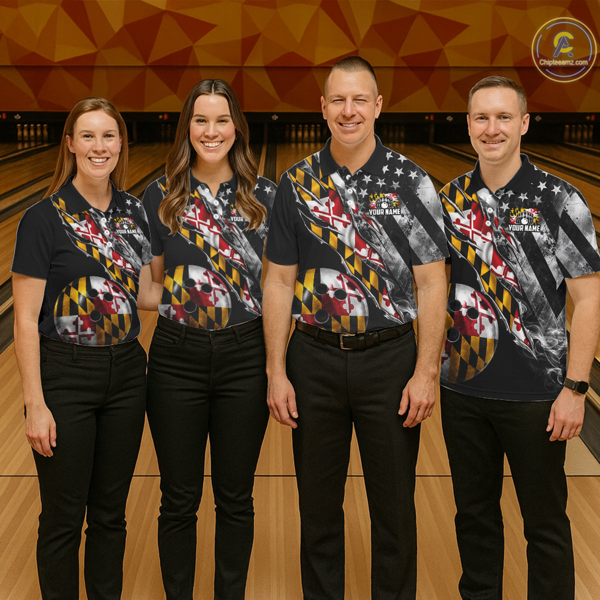 Torn Maryland Flag Patriotic Bowling Jersey For Men Custom Grunge American Flag Bowling Team Shirts NYN4349
