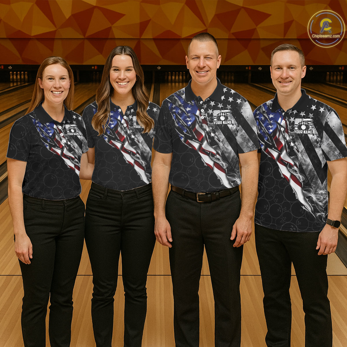 Bowling Ball Camo Patriotic Bowling Jersey For Men Custom Grunge American Flag Bowling Team Shirts NYN4350
