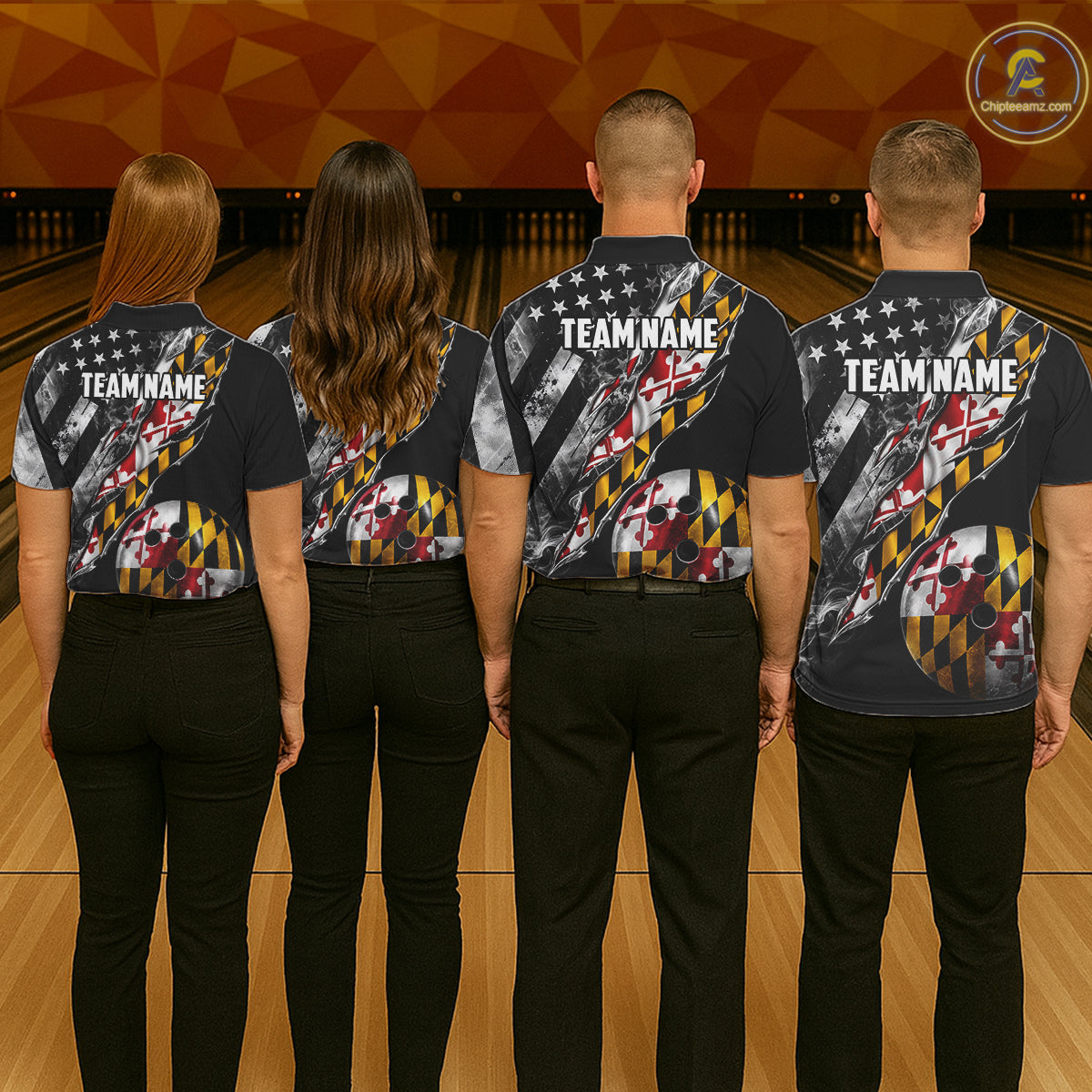 Torn Maryland Flag Patriotic Bowling Jersey For Men Custom Grunge American Flag Bowling Team Shirts NYN4349