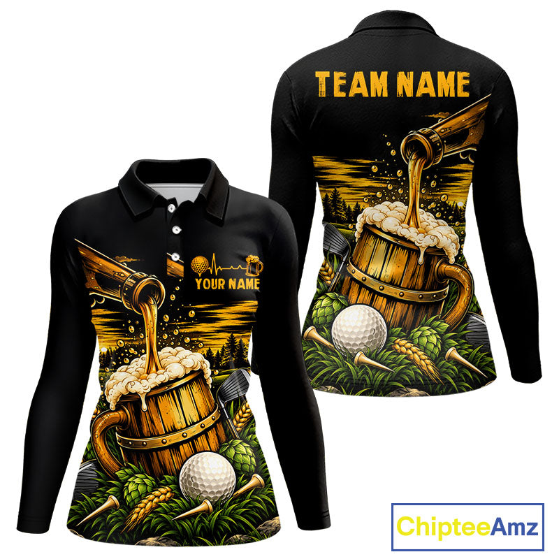 Custom Beer Pouring Golf Polo Shirt For Women Personalized Team Name Golf Tournament Apparel NYN4688