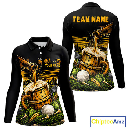 Custom Beer Pouring Golf Polo Shirt For Women Personalized Team Name Golf Tournament Apparel NYN4688