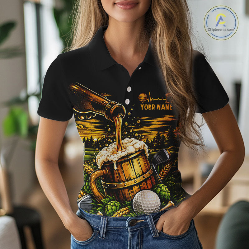 Custom Beer Pouring Golf Polo Shirt For Women Personalized Team Name Golf Tournament Apparel NYN4688