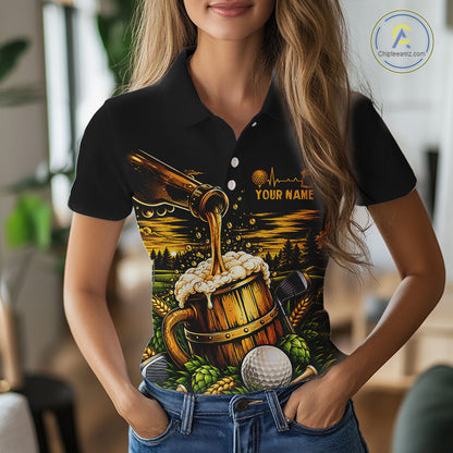 Custom Beer Pouring Golf Polo Shirt For Women Personalized Team Name Golf Tournament Apparel NYN4688