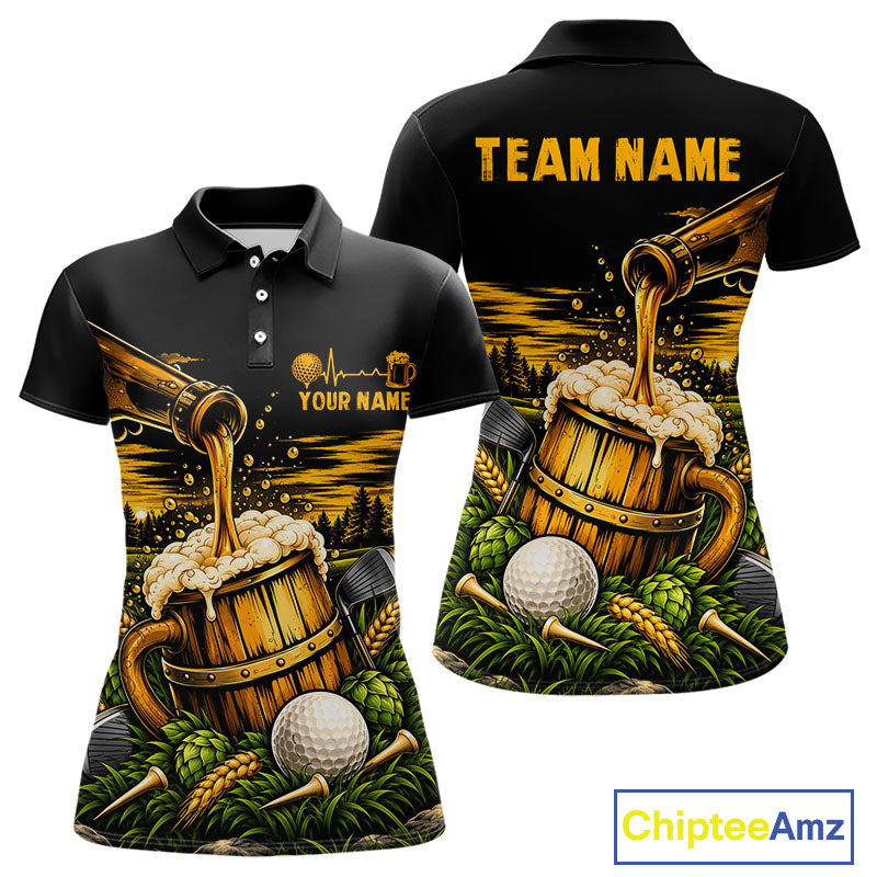 Custom Beer Pouring Golf Polo Shirt For Women Personalized Team Name Golf Tournament Apparel NYN4688